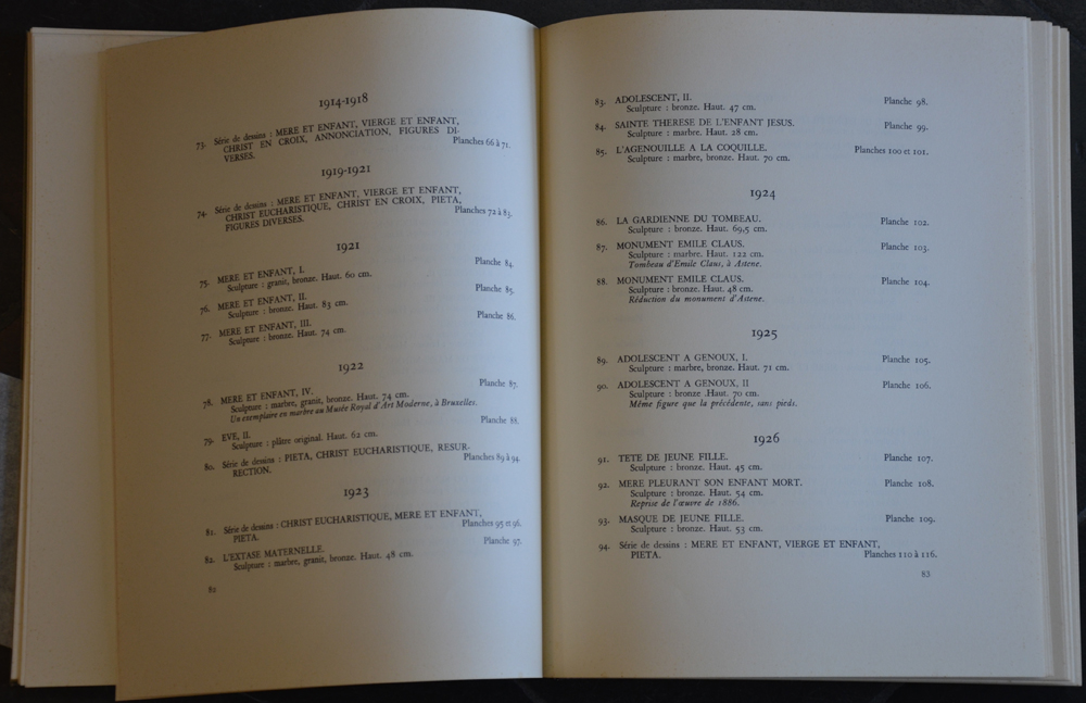 George Minne — Sample of the pages with the information on specific sculptures.