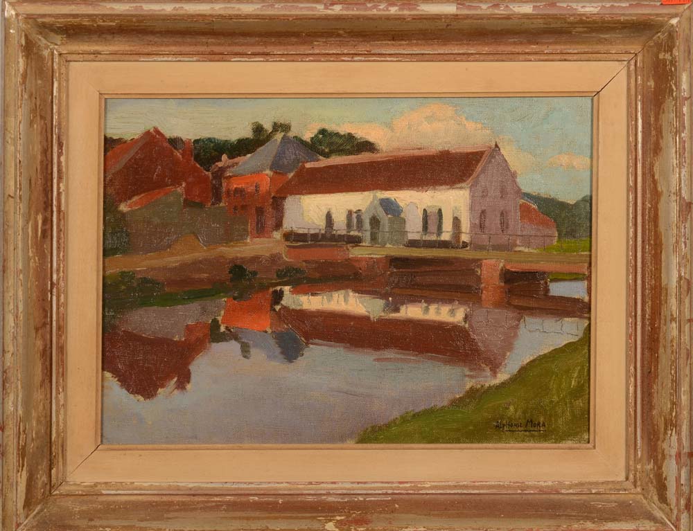 Alphonse Mora The Bridge — Oil on canvas on board, framed