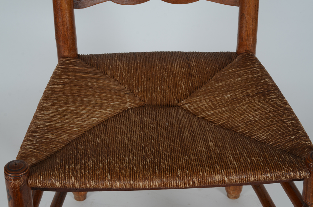 A High back chair, turned wood, Belgian folk art around 1850 — With seating in good condition