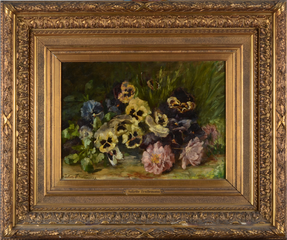 Juliette Trullemans-Wytsman — Nature morte aux fleurs, huile sur toile signée, début des années 1880