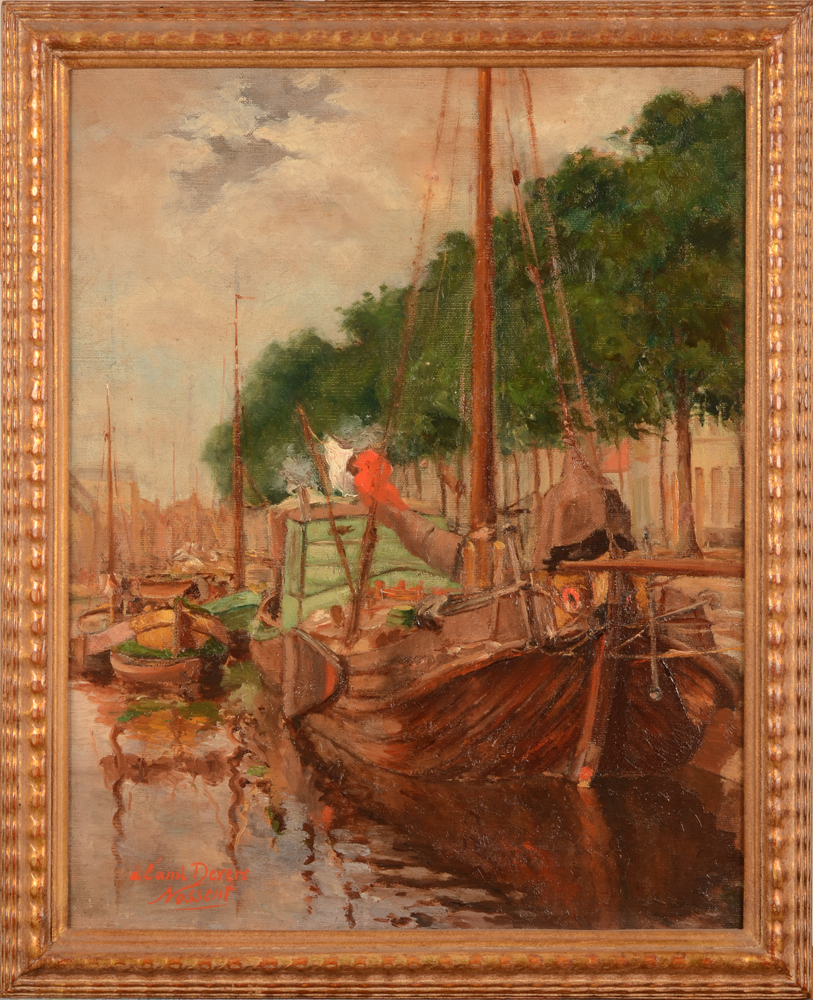 Nossent — Vue d'un canal, peint par un peintre inconnu français (?) de talent, avec dédicace