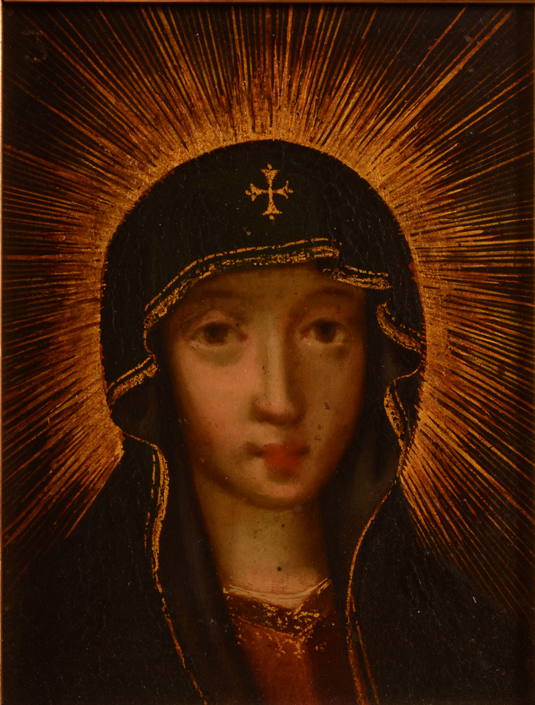 Old Master — Portrait de la Vierge Marie, huile sur cuivre