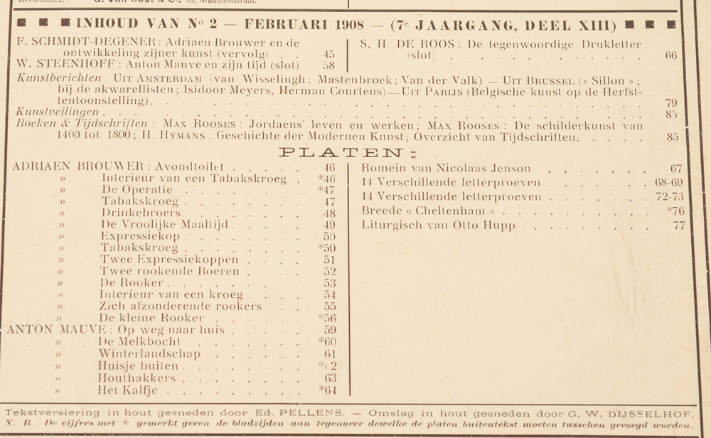Onze Kunst 1908 — Table of contents February