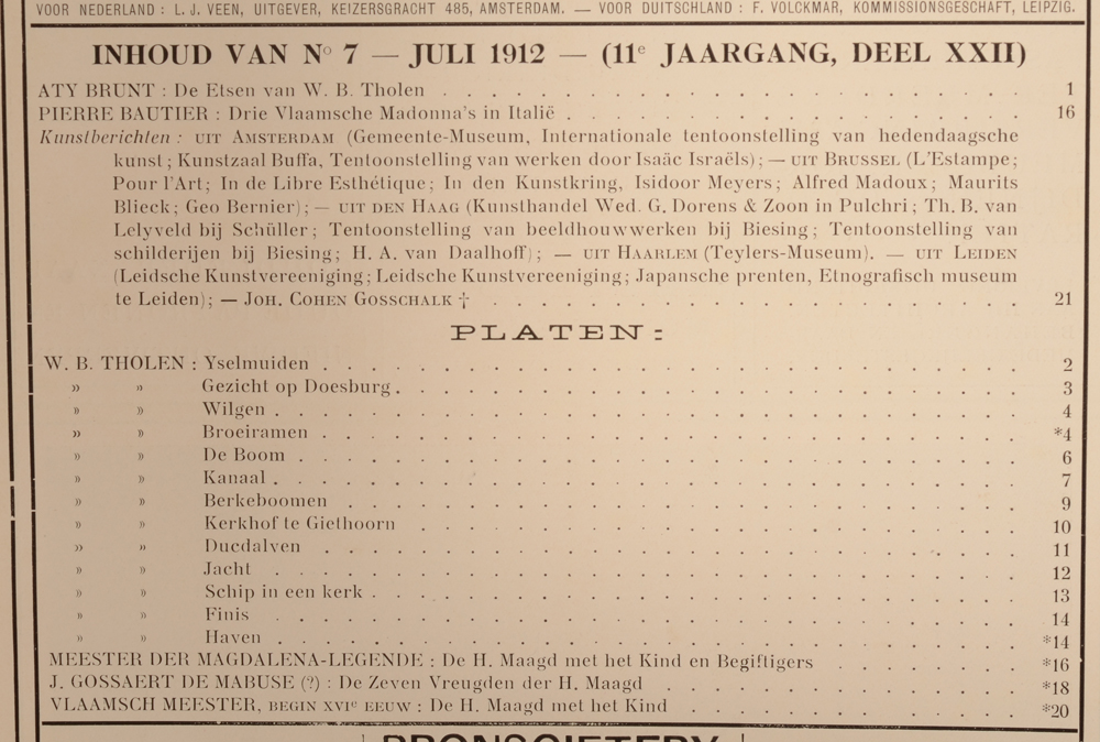 Onze Kunst 1912 — Table July