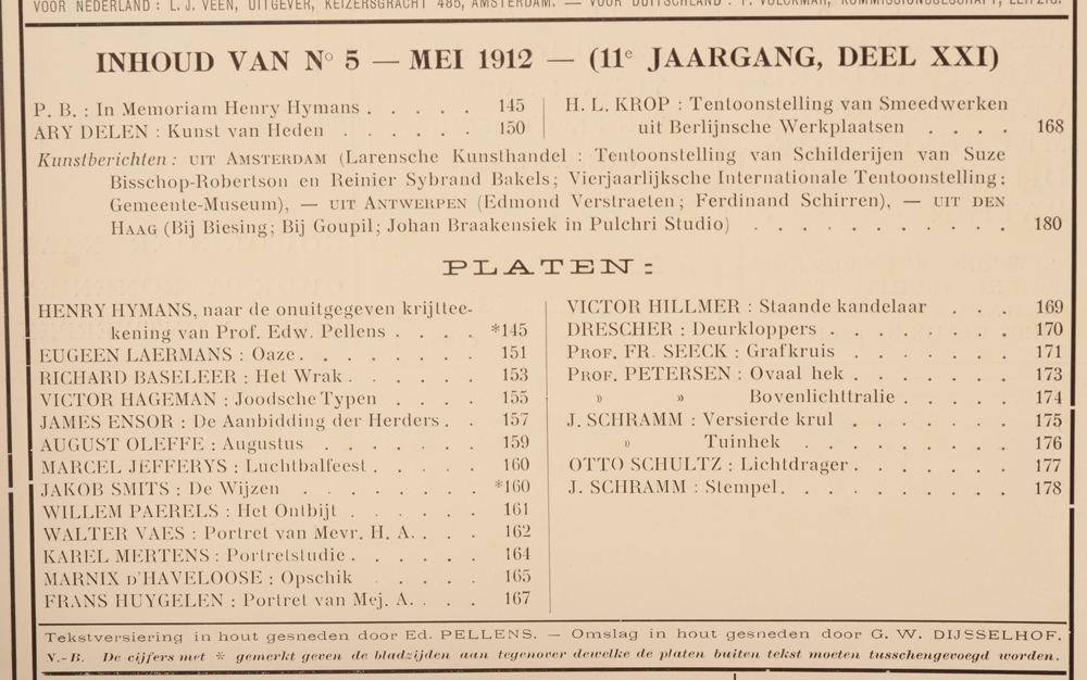 Onze Kunst 1912 — Table of contents May