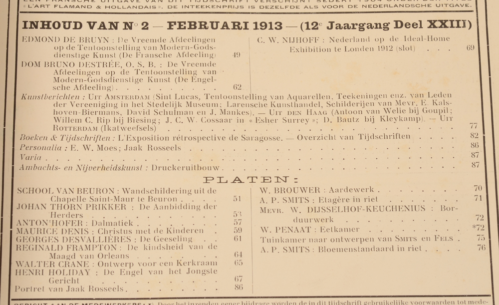 Onze Kunst 1913 — Table February issue