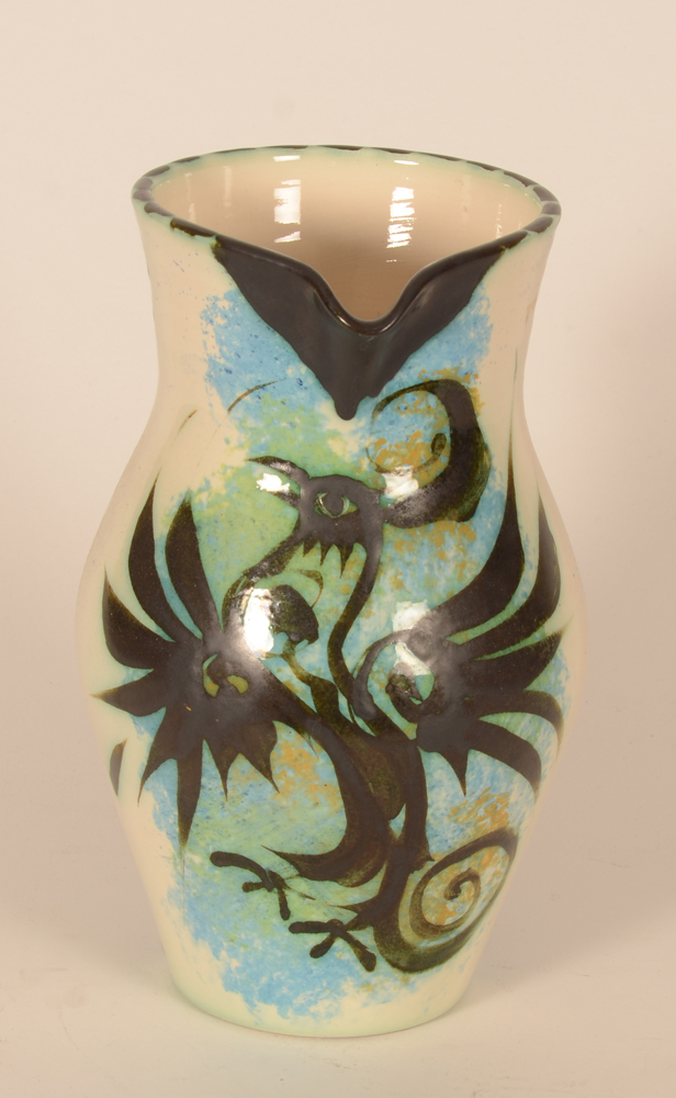 Ceramic Vallauris style black phenix pitcher — verseuse en céramique décorée d'un phénix noir