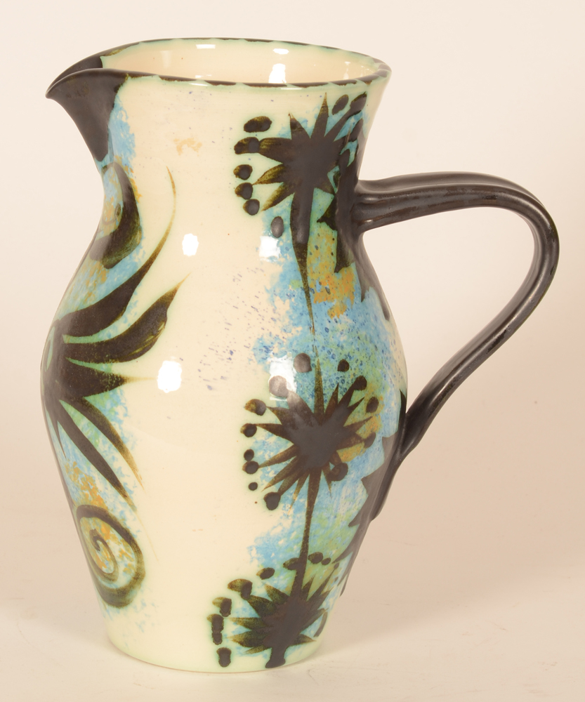 Ceramic Vallauris style balck phenix Pitcher — Side view with ear to the right
