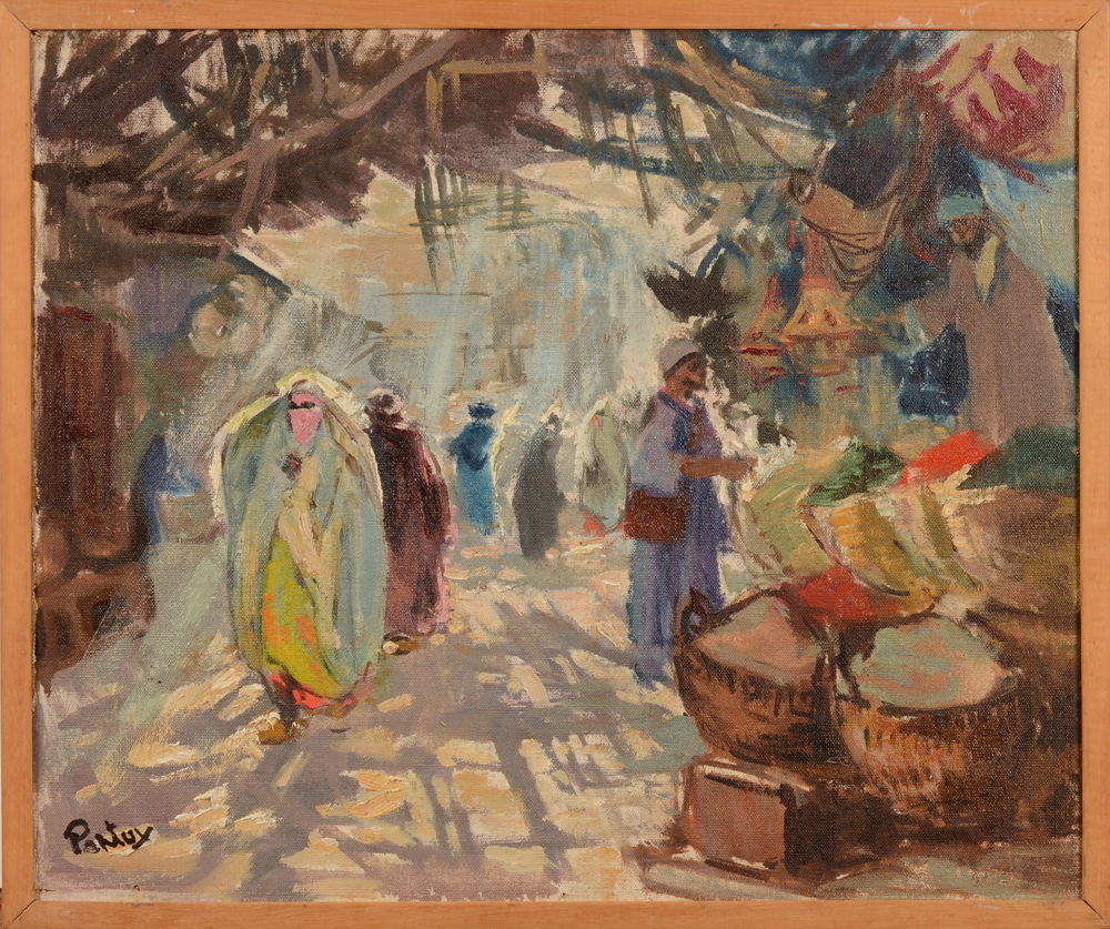 Henri Jean Pontoy — Vue de souq, huile sur toile signée