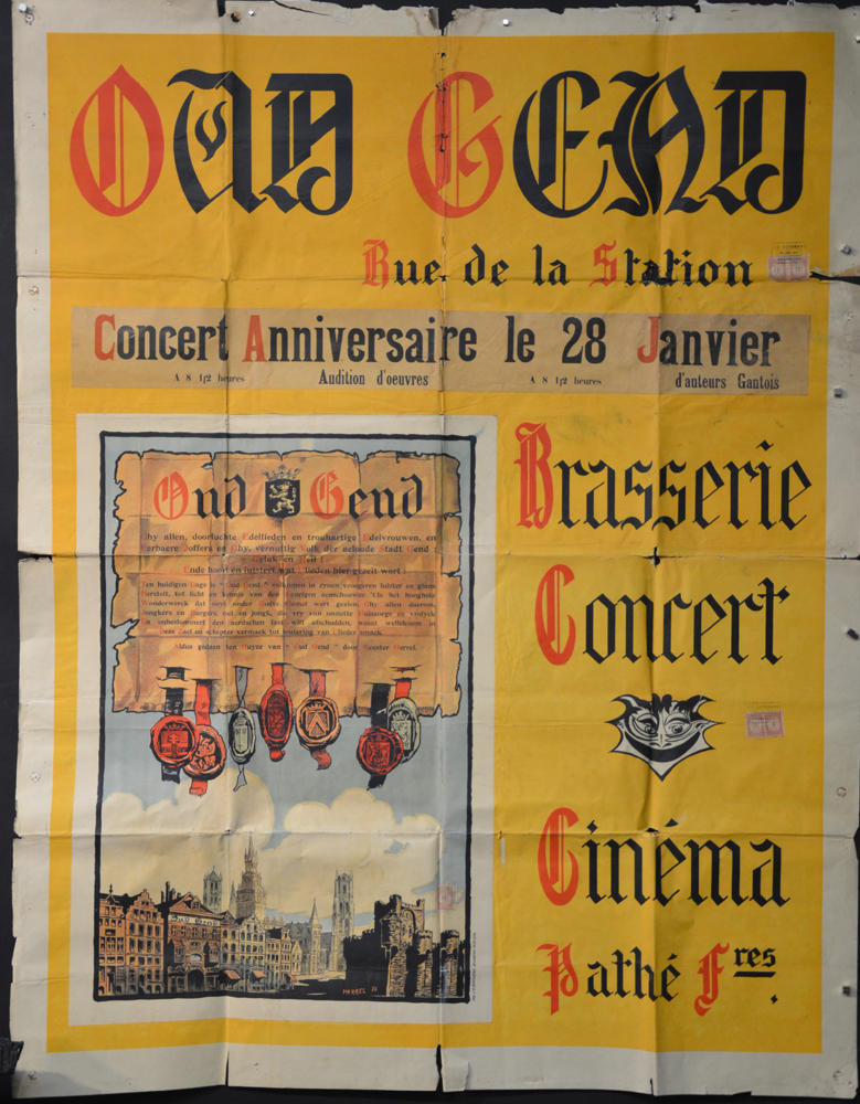 Poster of the Old Gent cinema — grande affiche publicitaire du cinéma gantois, déchirures et plis