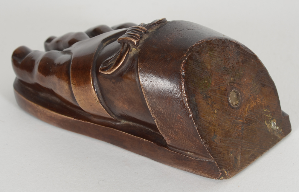 a bronze Roman foot, used as presse-papiers, 19th century — View from back and side