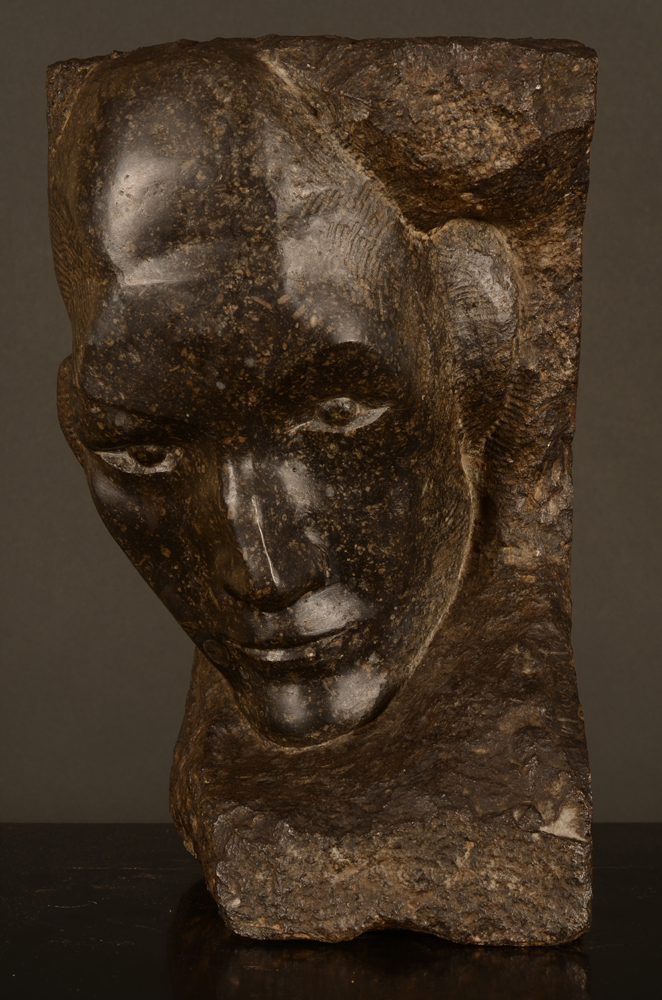 Henri Puvrez Mask 1920 — Unique Black granite sculpture 1920