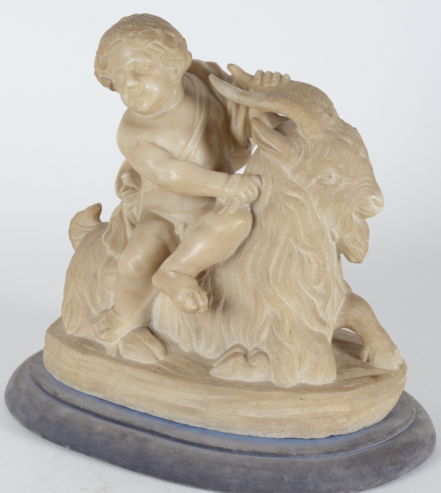the infant bacchus riding a billy goat, an albaster sculpture — The right hand side