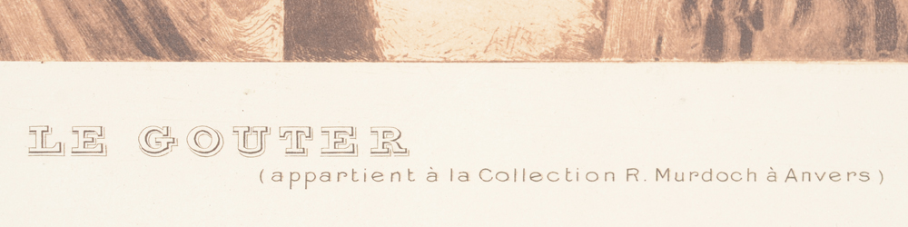 Armand Heins 'Le Gouter' Title — 'Le Gouter' and 'appartient à la collection R. Murdoch à Anvers' on the bottom of the etching.&nbsp;