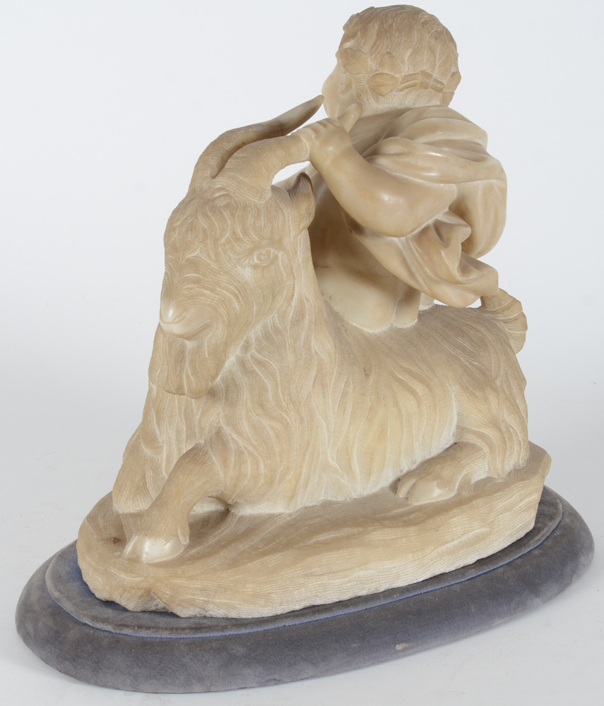 the infant bacchus riding a billy goat, an albaster sculpture — Back left hand side