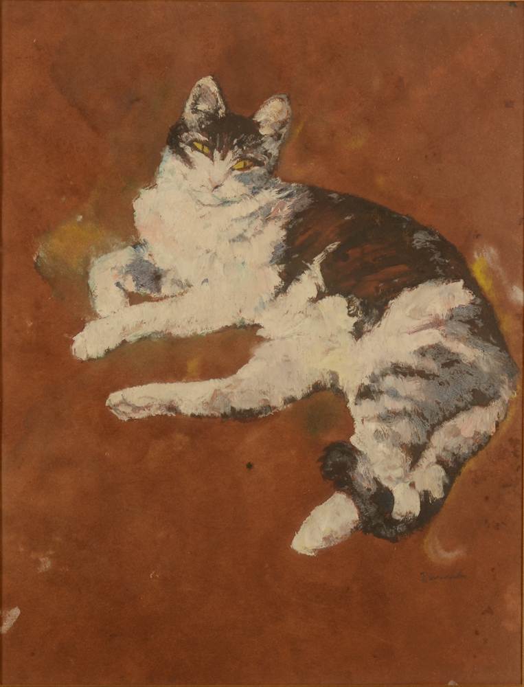 Henri Ramah Reclining Cat — Chat se reposant, peint sur papier