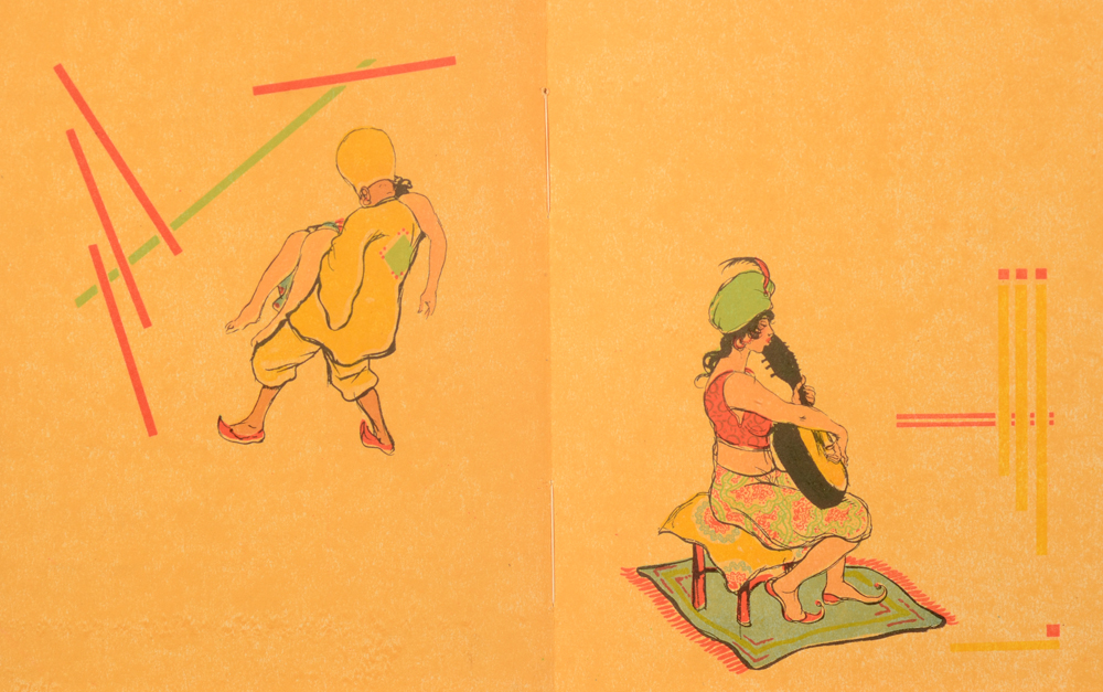 Armand Rassenfosse — An example of two of the illustrations en suite, on yellow paper, without the text.