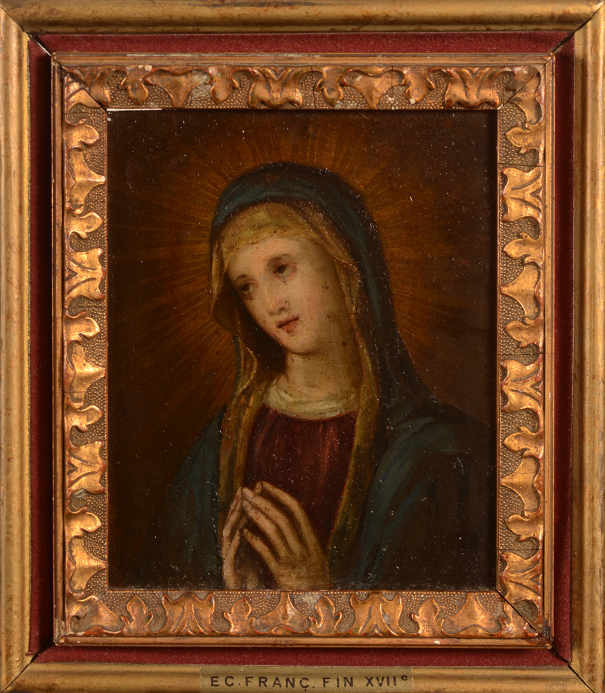 A pair of religious portraits of Christ and Mother Mary — The painting in its frame