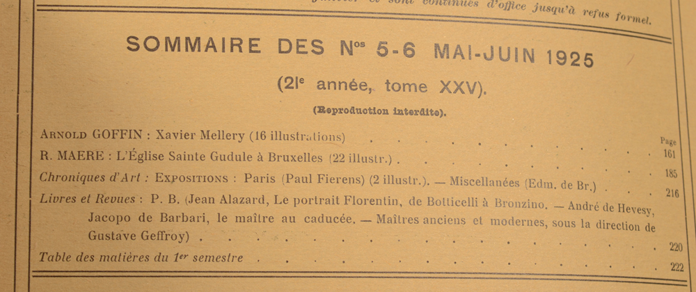 La Revue d'Art 1925 — May table of contents