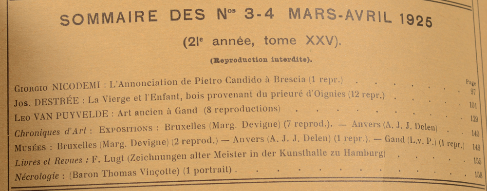 La Revue d'Art 1925 — March table of contents