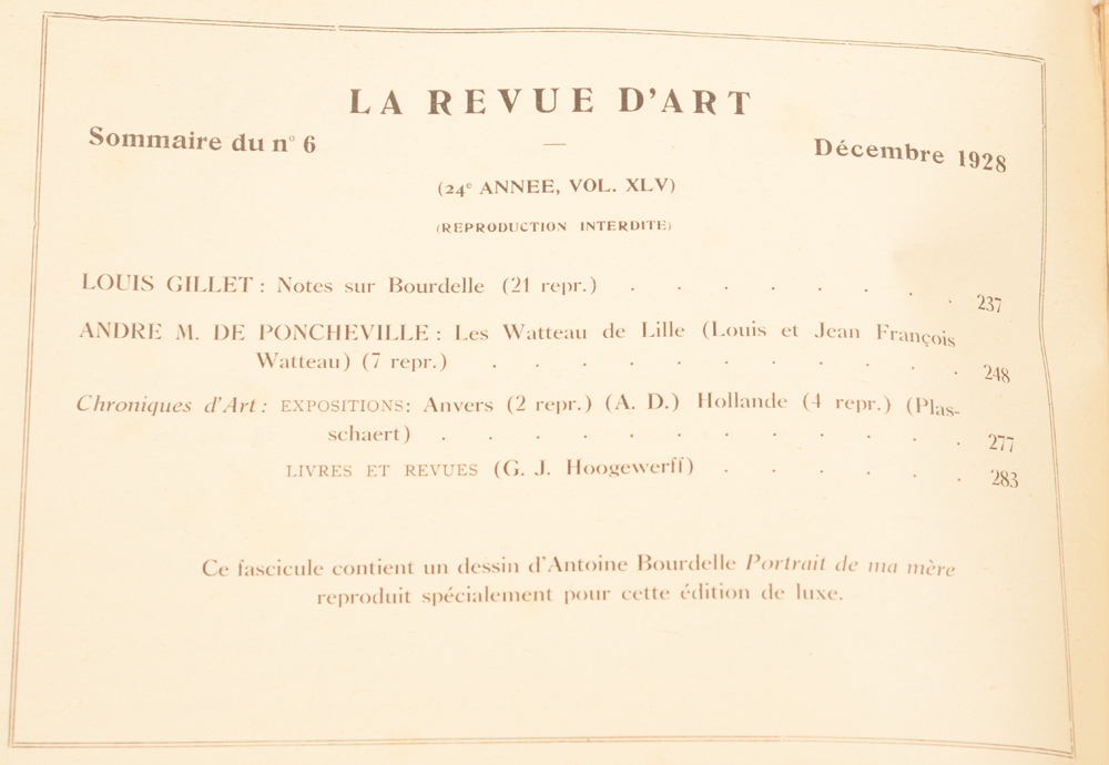 Revue d'Art 1928 — Table December