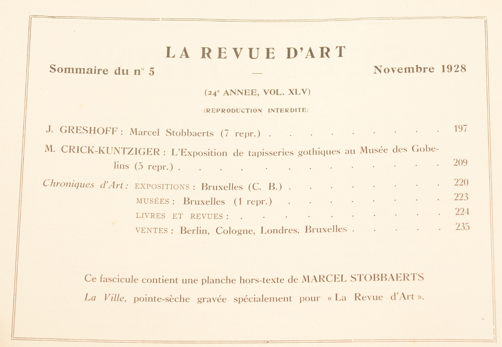 Revue d'Art 1928 — Table november