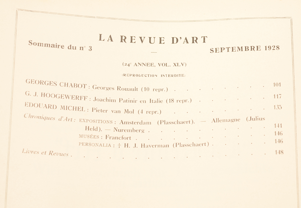 Revue d'Art 1928 — Table of contents September