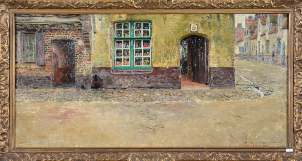 Emile Rommelaere — An unusual view of a street in Bruges.