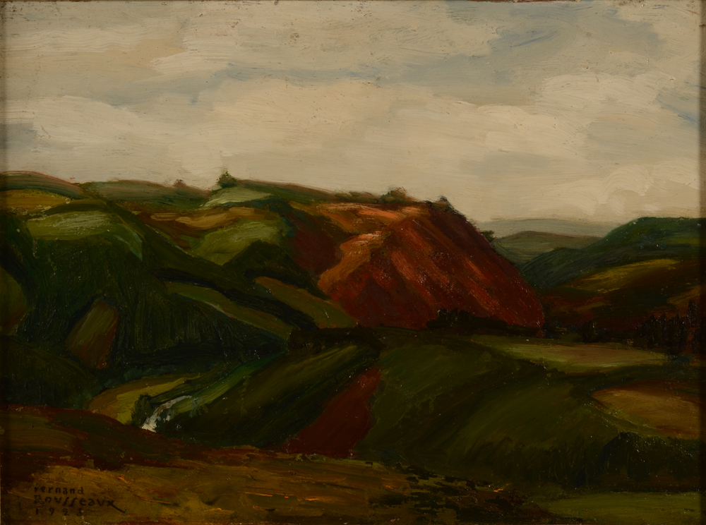 Fernand Rousseaux Les poudingues de Bévercé — Paysage typique mais topografiquement intéressant du paintre, signé, localisé et daté