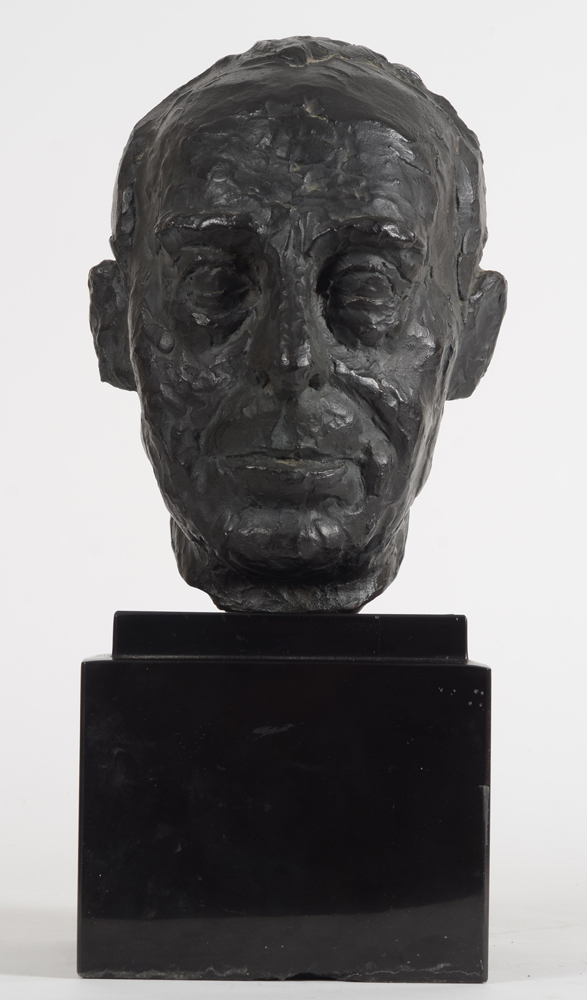 Henri Puvrez Portrait of the sculptor Oscar Jespers in bronze — Rare portrait-hommage du sculpteur à son ami le sculpteur moderniste Oscar Jespers en bronze patiné