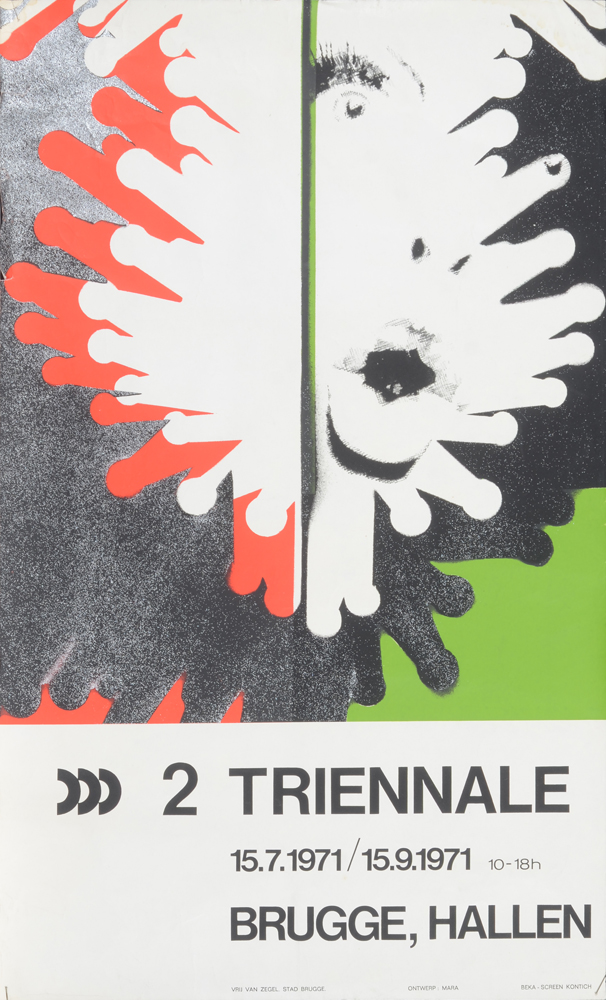 Pol Mara Screenprint poster 'Second Triennale Bruges 1971' — Sérigraphie moderne par l'artiste Belge Pol Mara. Pour l'affiche de deuxième Triennale  à Bruges en 1971.