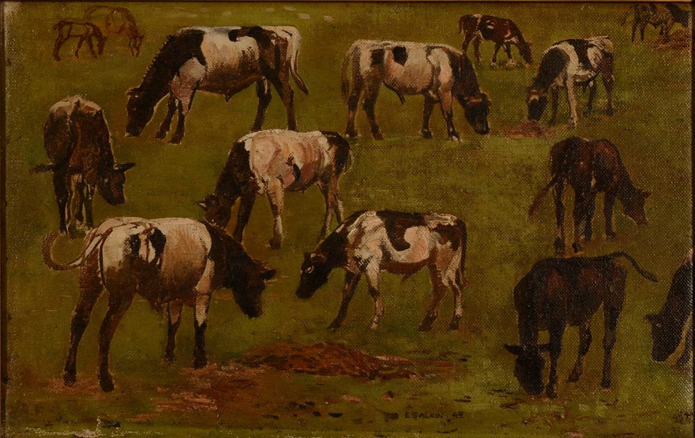 Emile Salkin Cattle grazing — huile sur toile
