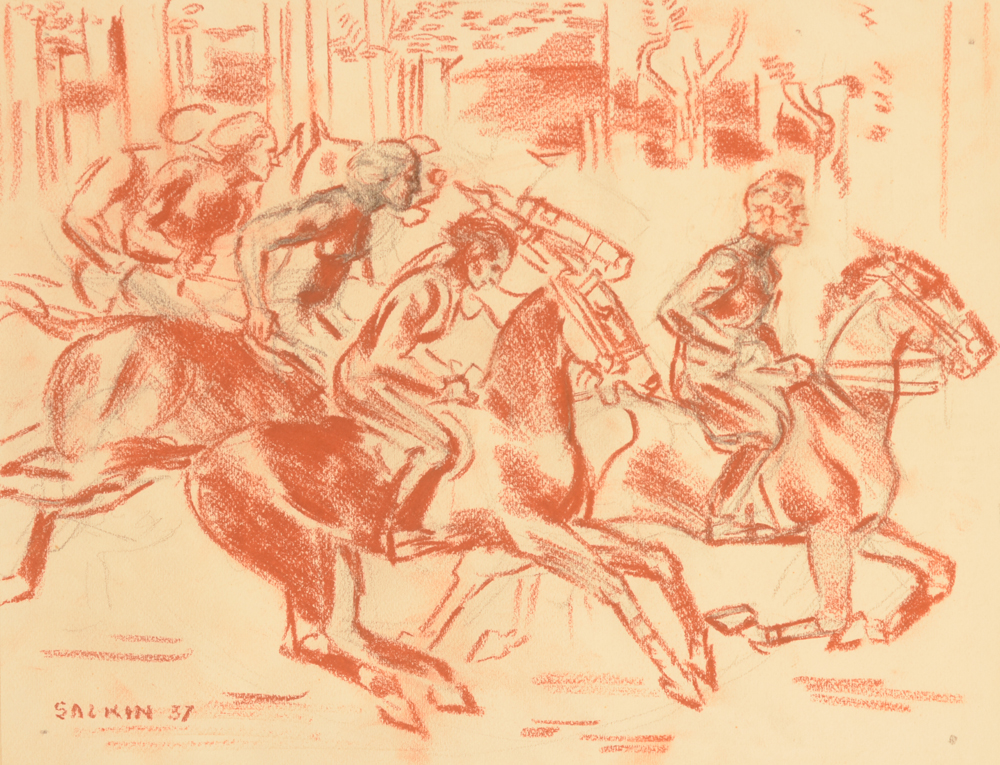 Emile Salkin — Cavaliers, 1937, dessin sur papier, signé mais non encadré