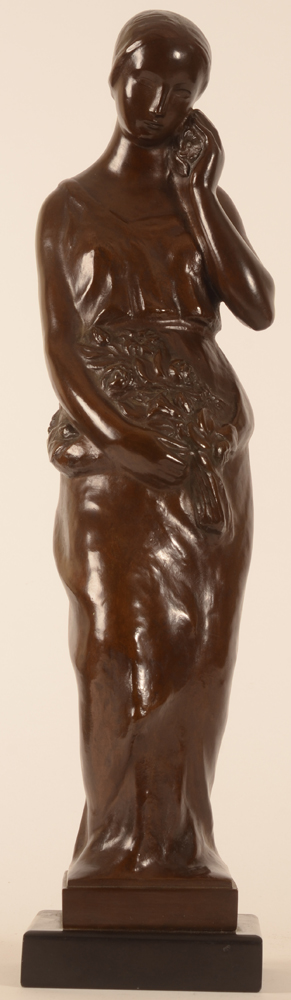 Leon Sarteel — Version en bronze patiné réduite, d'édition ancienne, de la sculpture monumentale Flora en pierre de 1915