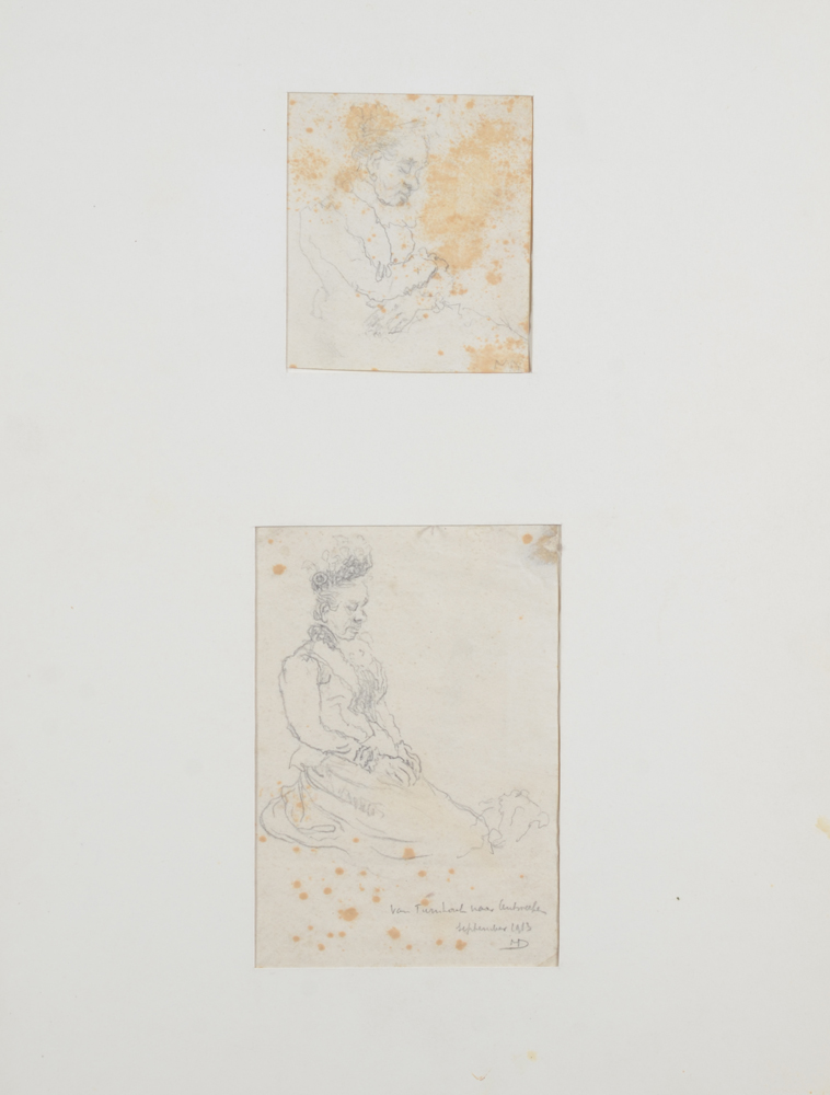 Maurice Dupuis — Deux dessins, portraits de femmes dormant dans le train, signé et daté 1913