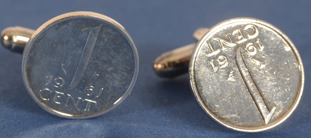 Dutch 1 Cent cufflinks — Paire de boutons de manchette en metal argenté