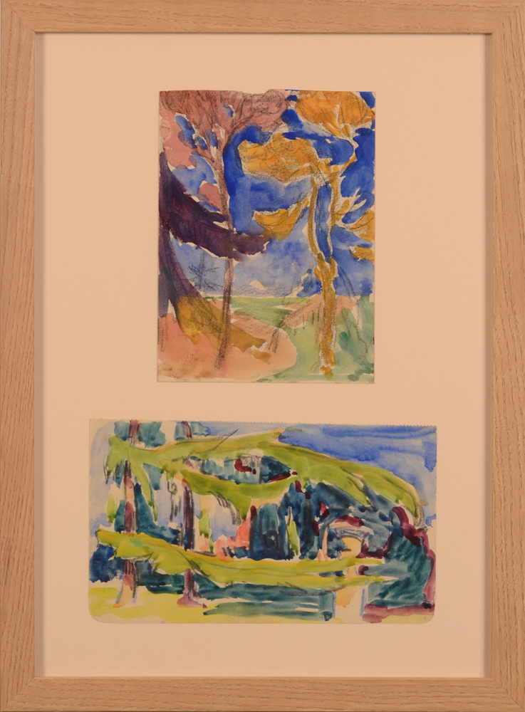 Maurice Soudan — Deux etudes fauvistes&nbsp;en aquarelle d'un paysage, monte dans un cadre.