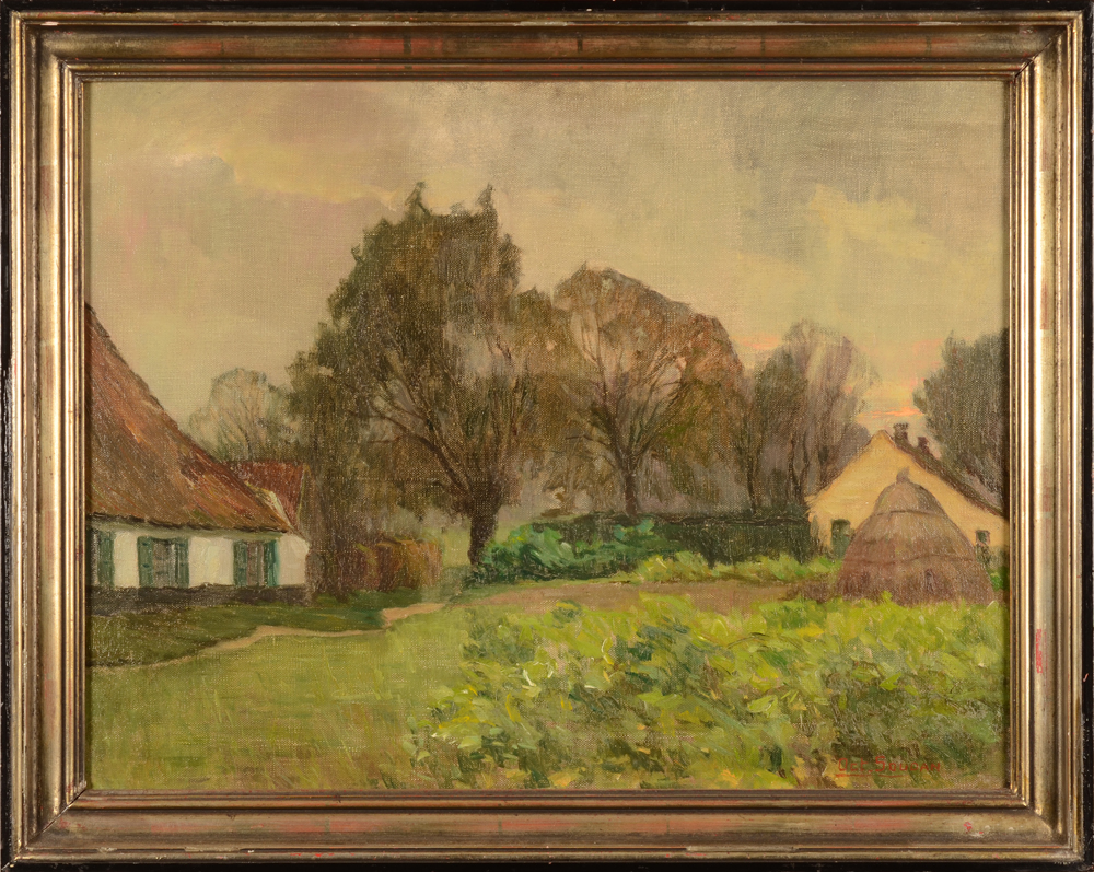 Octave Soudan — Typisch landschap van deze kunstenaar, in een lijst van Leclercq uit de jaren twintig.