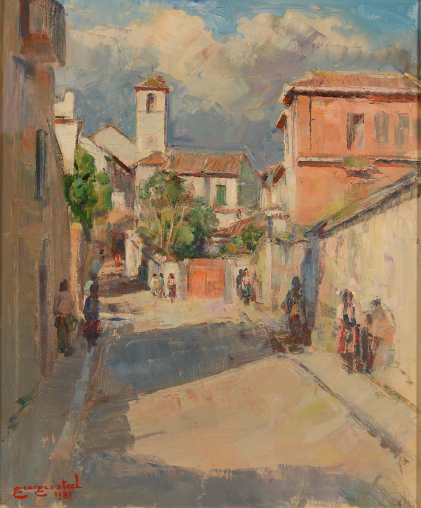 Georges Steel — rue à Granada (Espagne), huile sur toile, signée et datée