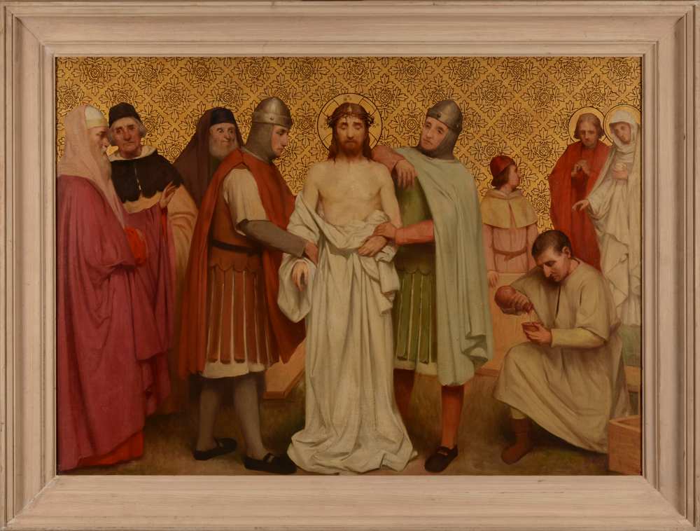 Leo Steel — L'enlèvement des vêtements du Christ, huile sur toile, signée