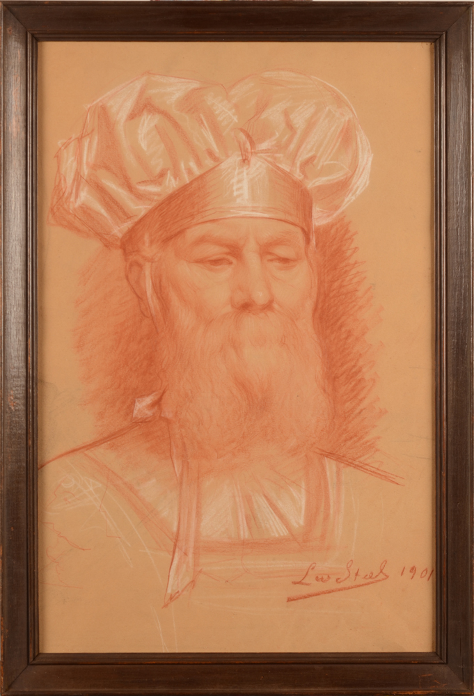 Leo Steel — Portrait d'un prêtre juif, bistre et pastel sur papier, signé et daté 1901