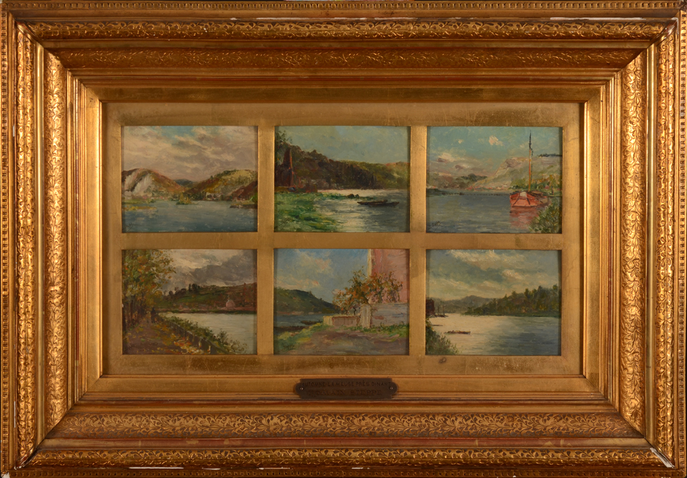 Romain Steppe — Oeuvre curieux avec 6 huile sur toile du maitre dans un cadre d'epoque, avec des vues de la Meuse à Dinant.