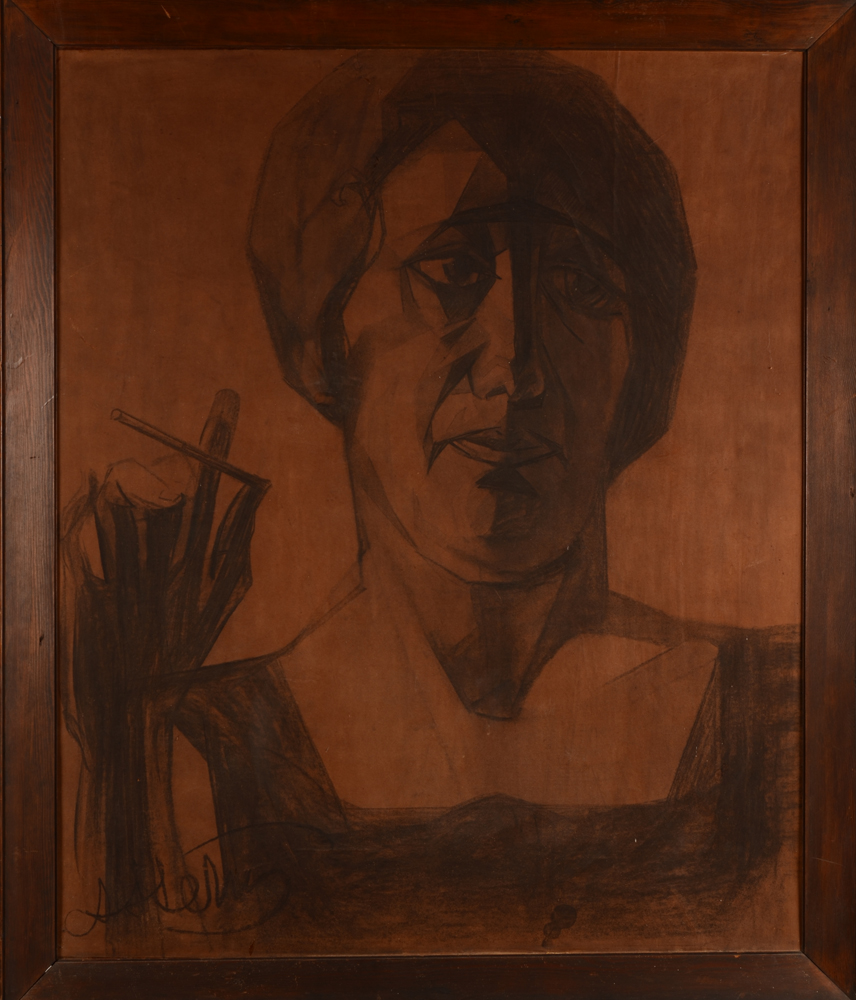 Arno Stern — Expressionist portrait of a lady smoking.