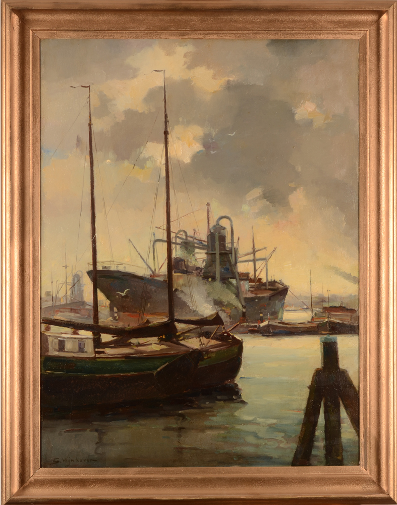 Steven Hendrik Wijnhoven — Vue portuaire, huile sur toile