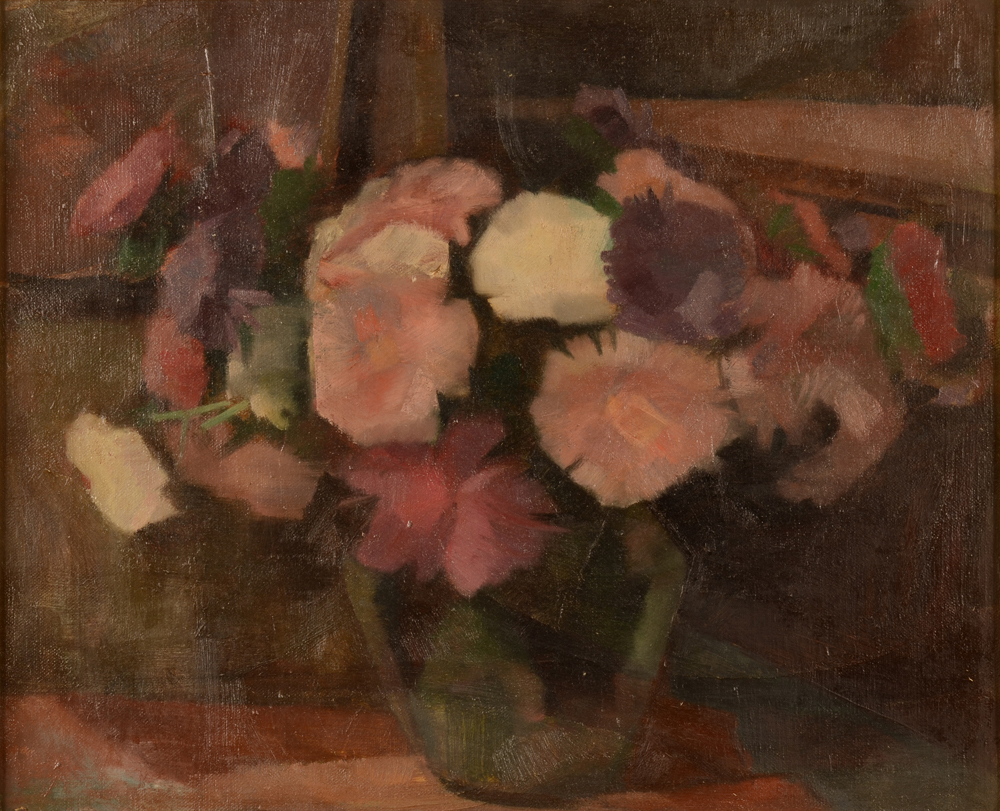 Jan Willem Grinwis Plaat Stultjes — fleurs mysterieuses, rare huile sur toile expressioniste