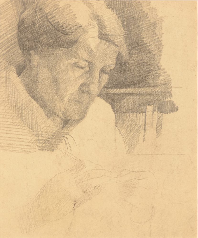 Jan Willem Grinwis Plaat Stultjes — Femme en train de coudre, étude, crayon sur papier