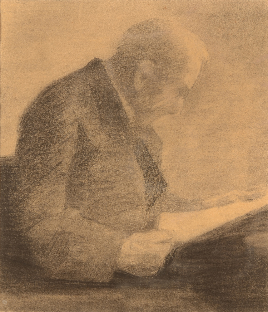 Jan Willem Grinwis Plaat Stultjes — Homme lisant en profil, dessin sur papier