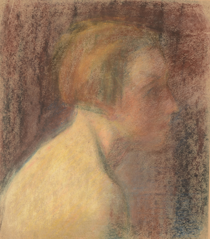 Jan Willem Grinwis Plaat Stultjes — Jeune fille en profil, pastel sur papier, ca. 1925