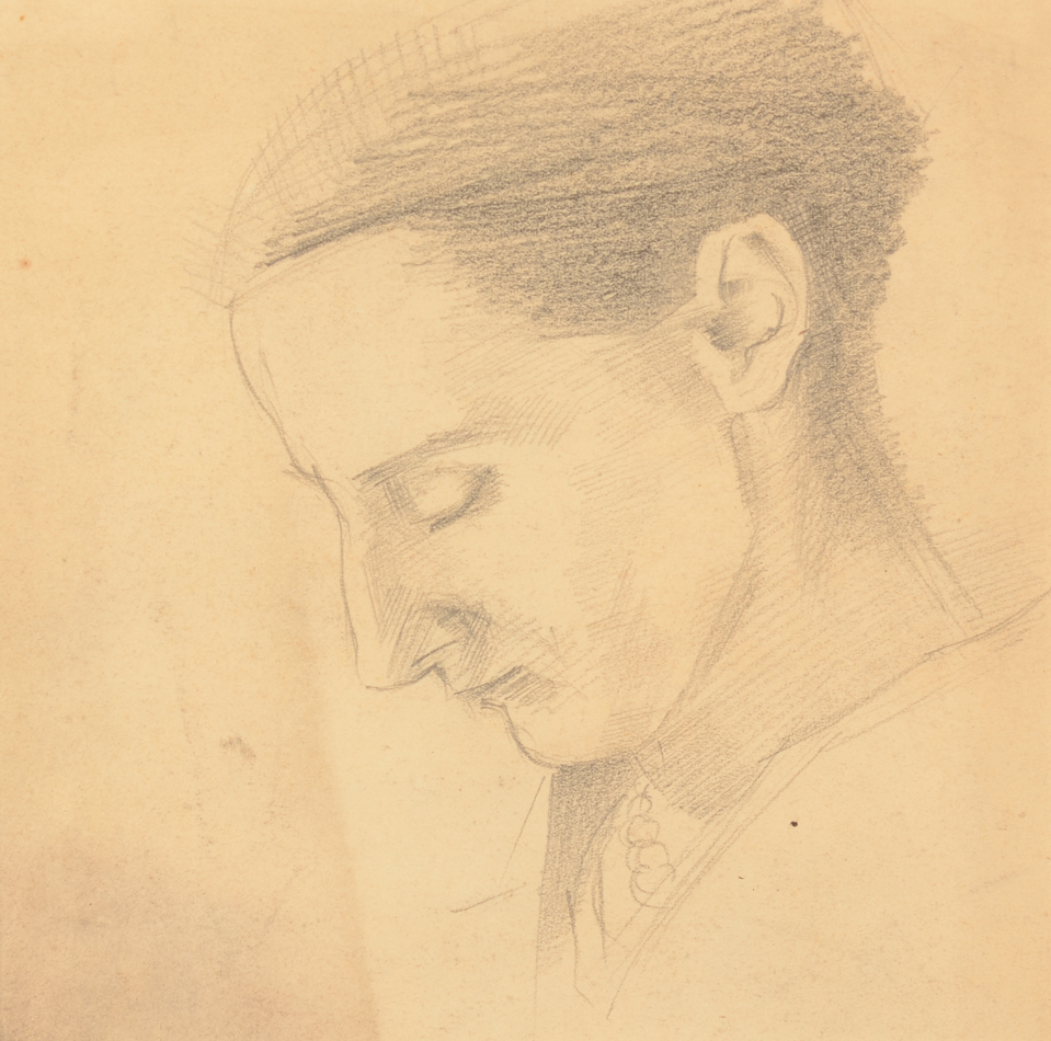 Jan Willem Grinwis Plaat Stultjes — Etude d'un homme en profil (autoportrait?), crayon sur papier