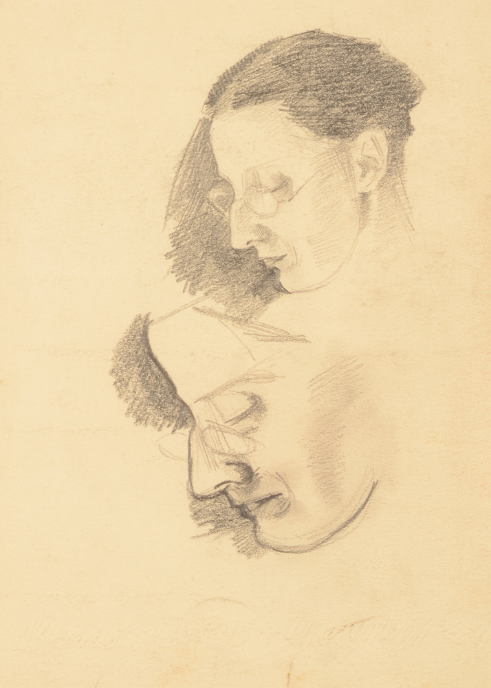 Jan Willem Grinwis Plaat Stultjes — Etude de têtes, crayon sur papier. Il s'agit peut-être d'une étude pour un autoportrait